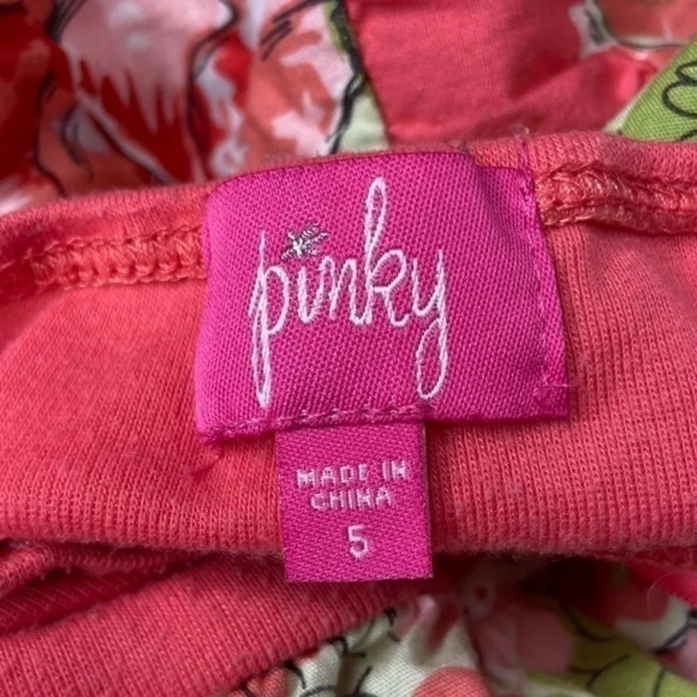 Pinky Girls Halter Dress Size 5 Lace Waist Detail Floral and Polka Dot Print